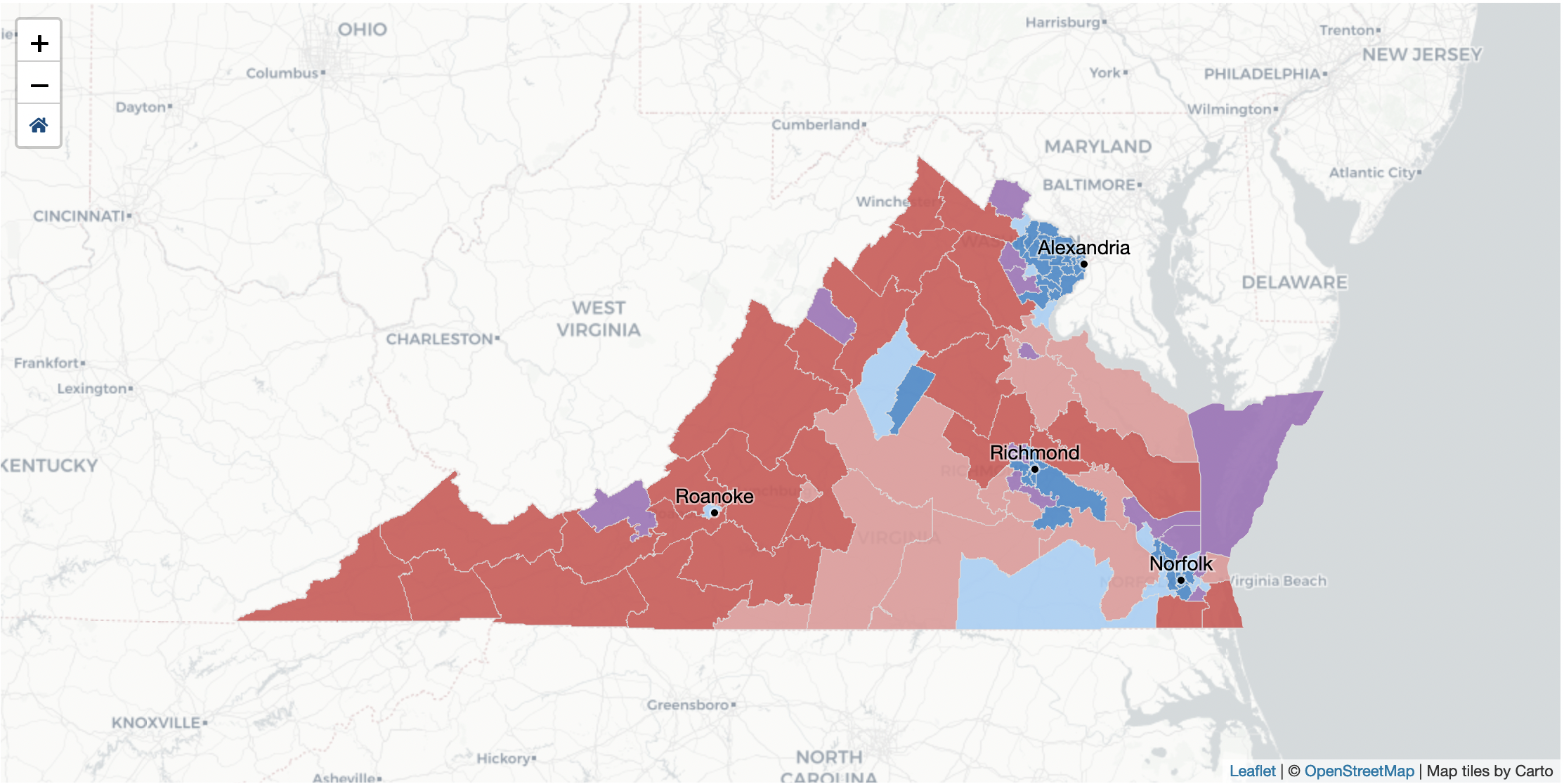 Map showing proposed districts for redistricting.